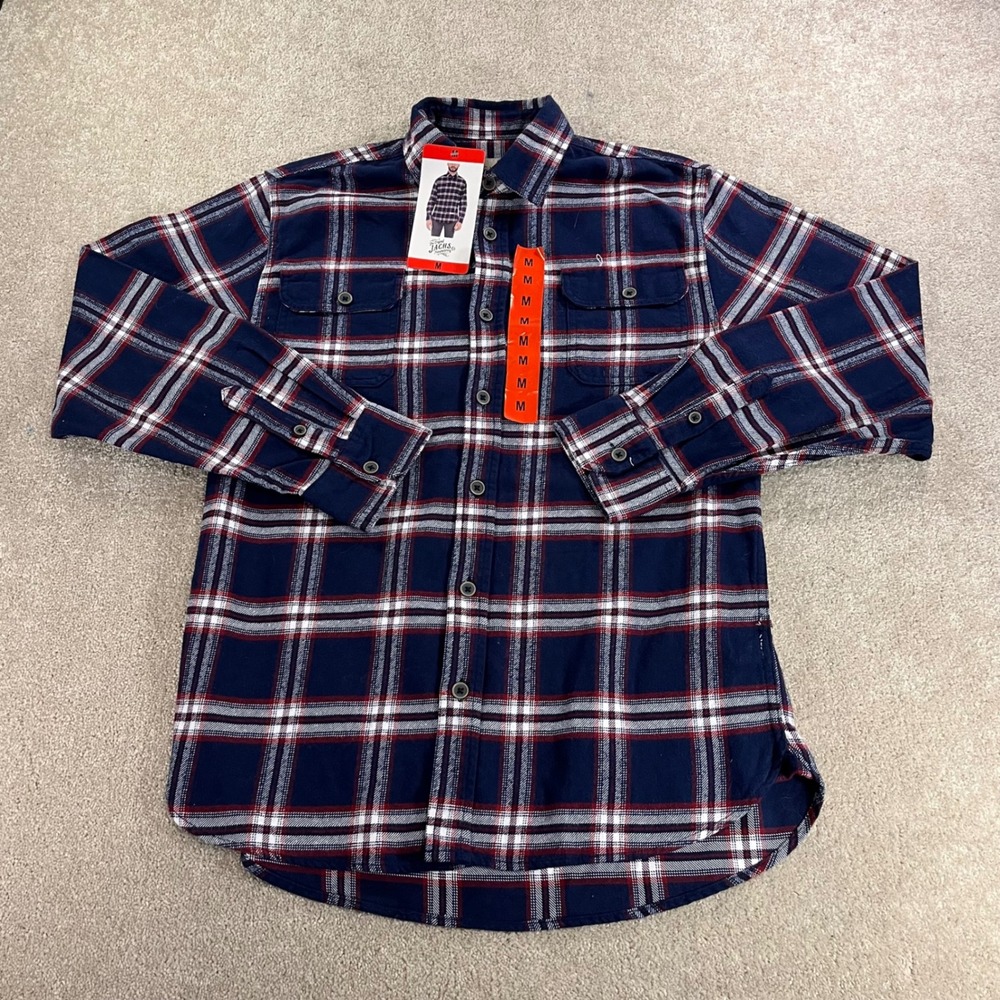 Jachs Flannel Shirt Mens Medium Navy Blue Red Plaid New Cotton Button Down Top